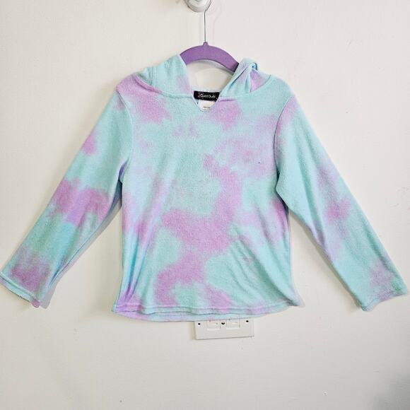 Cuddl Duds Size S 6/6X Hoodie Sweatshirt Blue Purple Tiedye Marble Soft Pastel - Picture 1 of 5